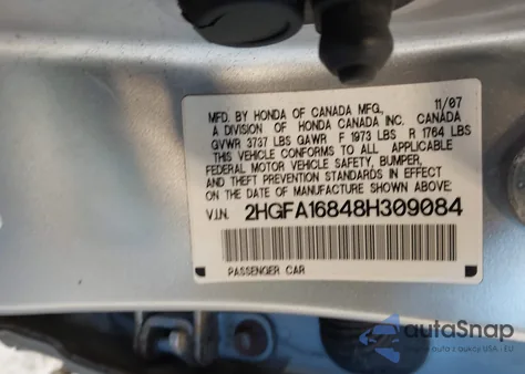 2008 Honda Civic Ex from USA, damaged, VIN 2HGFA16848H309084